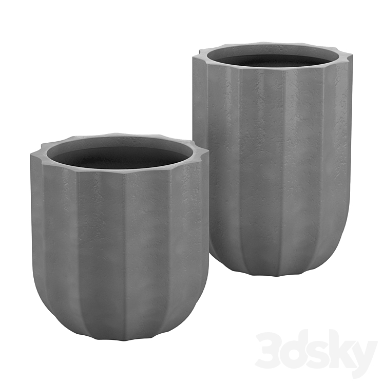 Modern Rustic Fluted Outdoor Planters - Vase - 3D model