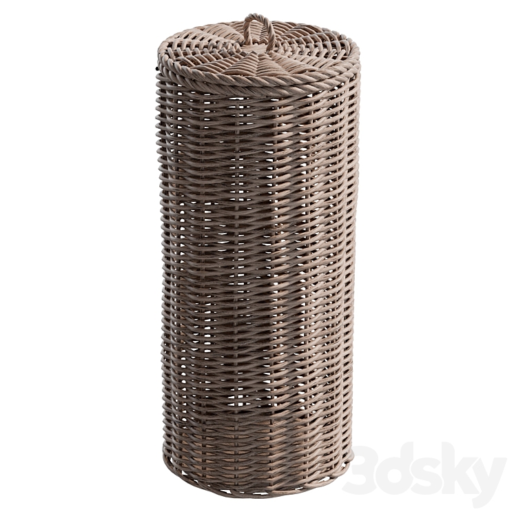 Gray Wash Round Wicker Toilet Roll Basket Holder Other decorative