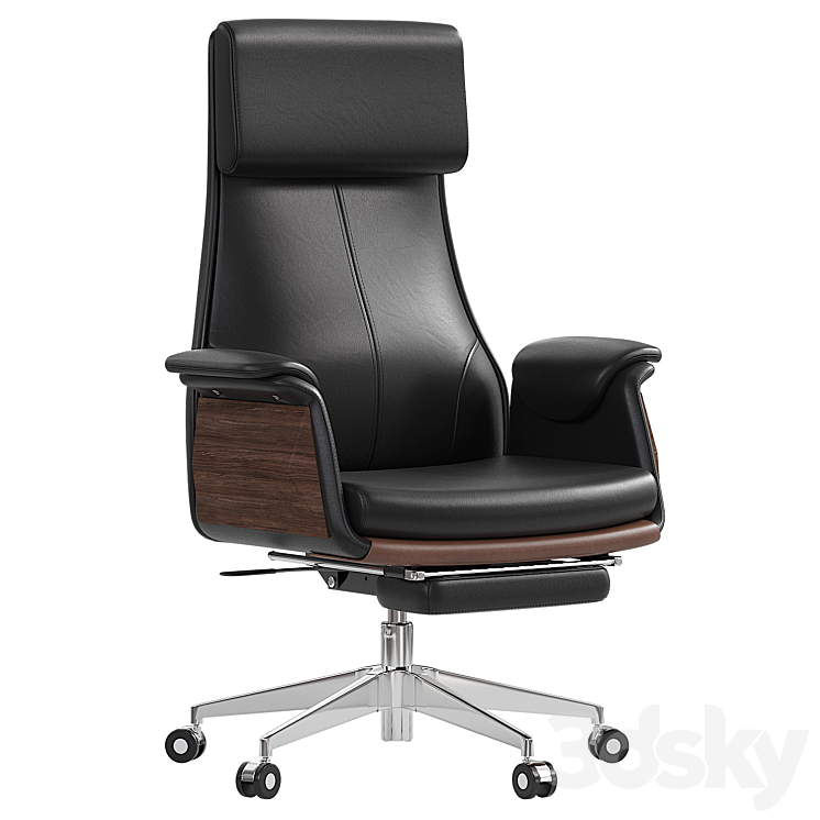 Reclining Leather Office Desk Chair black Office furniture 3D model