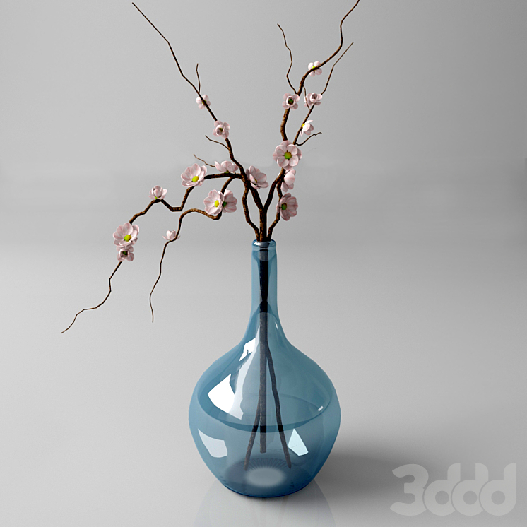 3d модель вазы. Ваза с ветками. Ветки в стеклянной вазе. Ветки в бутылке. Стеклянная ваза с ветками.