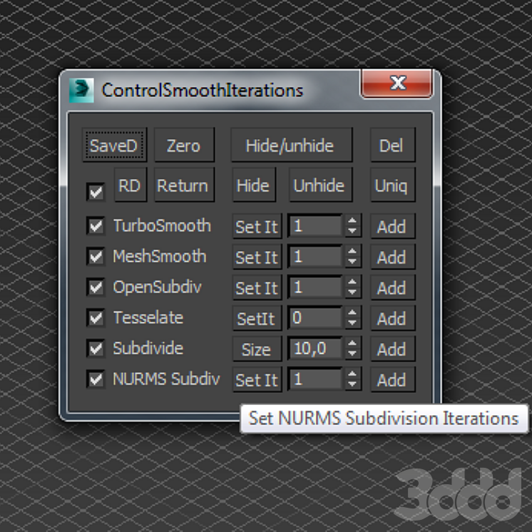 Scripts control. OPENSUBDIV 3ds Max. Nurms toggle. Hidden Control.
