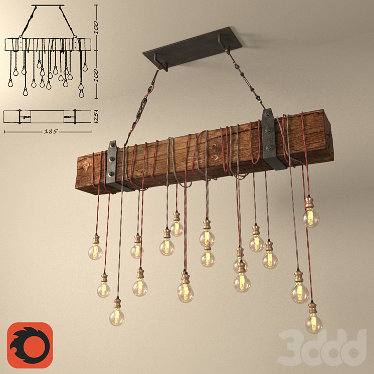 Люстра из деревяного бруса DIY - Подвесной - 3D модель