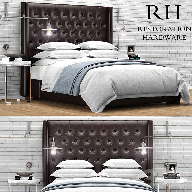 Restoration Hardware Adler Leather Tufted bed 3D