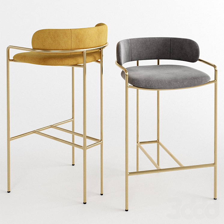 WEST ELM Lenox Velvet Bar + Counter Stools Стулья 3D модель