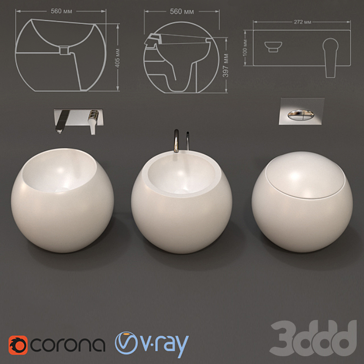 Сантехника - Унитаз и Биде - 3D модель