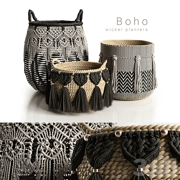 Boho wicker planters - Другие предметы интерьера - 3D модель