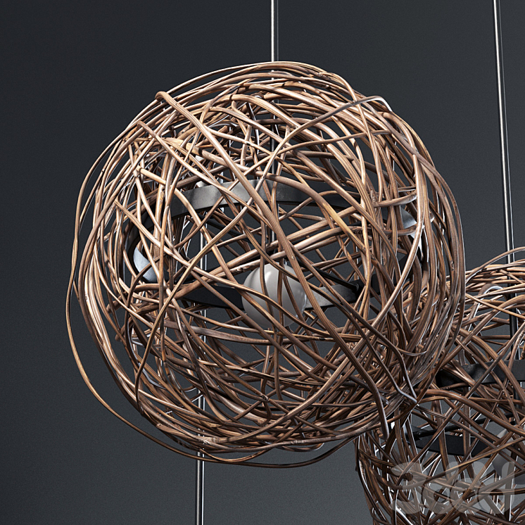 Branch sphere cage lamp n1 / Люстра сфера из веток - Подвесной - 3D модель