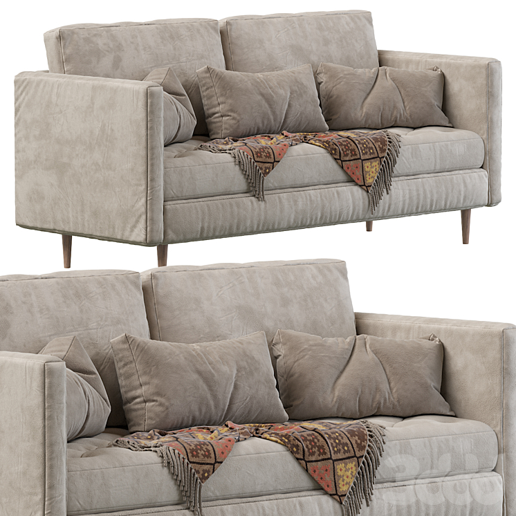 Monroe MidCentury Tufted Seat Sofa (86") Диваны 3D модель