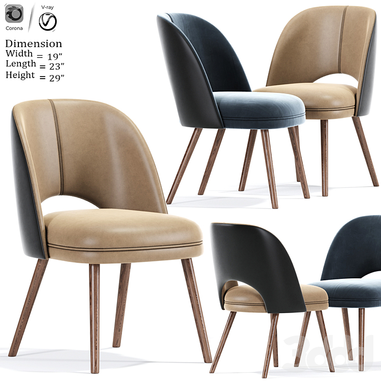 Mid Century Modern Barrel Backed Dining Chair 3D