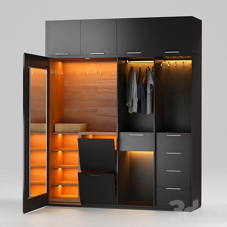 Wooden Wardrobe - Animated - Шкафы - 3D модель