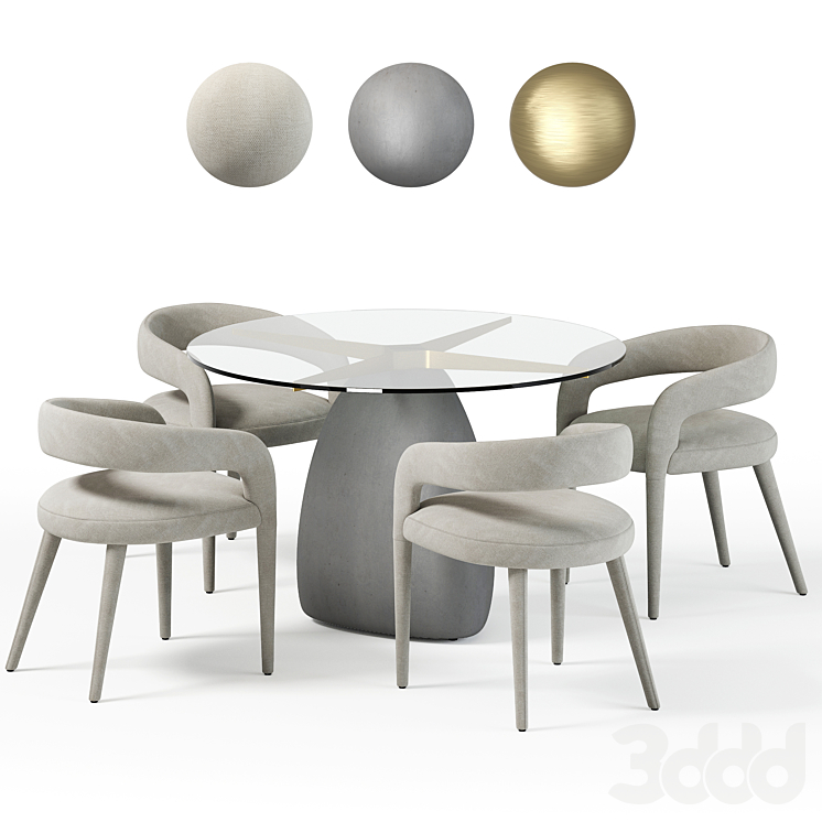 Table and chair STONE GRAY ROUND LISETTE CB2 exclusive 3D model