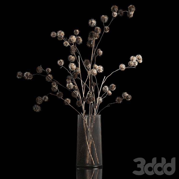 Природный декор букет сухоцвет, ветки с колючками чертополох в стекляннойвазе. 248. - Букеты - 3D модель