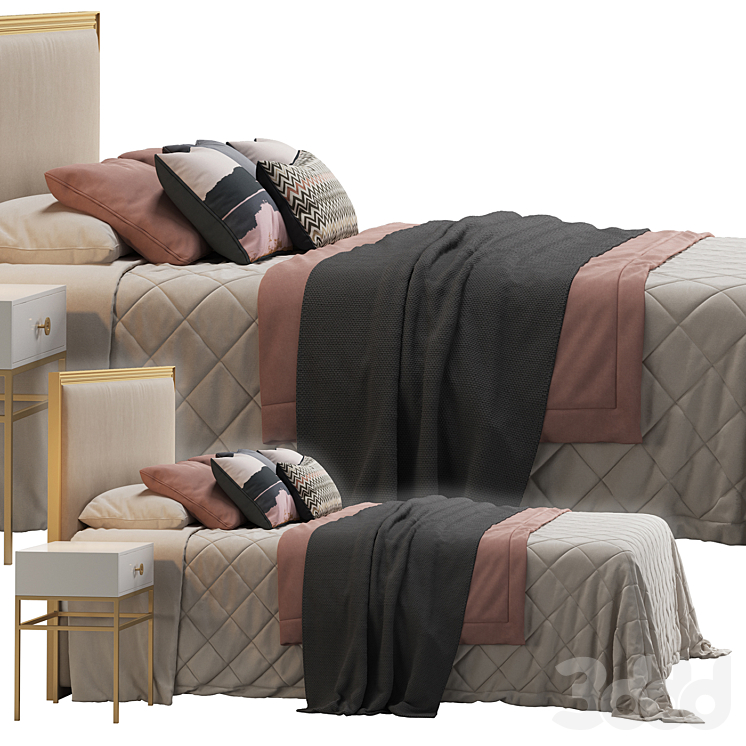 Pottery Barn Montgomery Upholstered Headboard Bed 3D