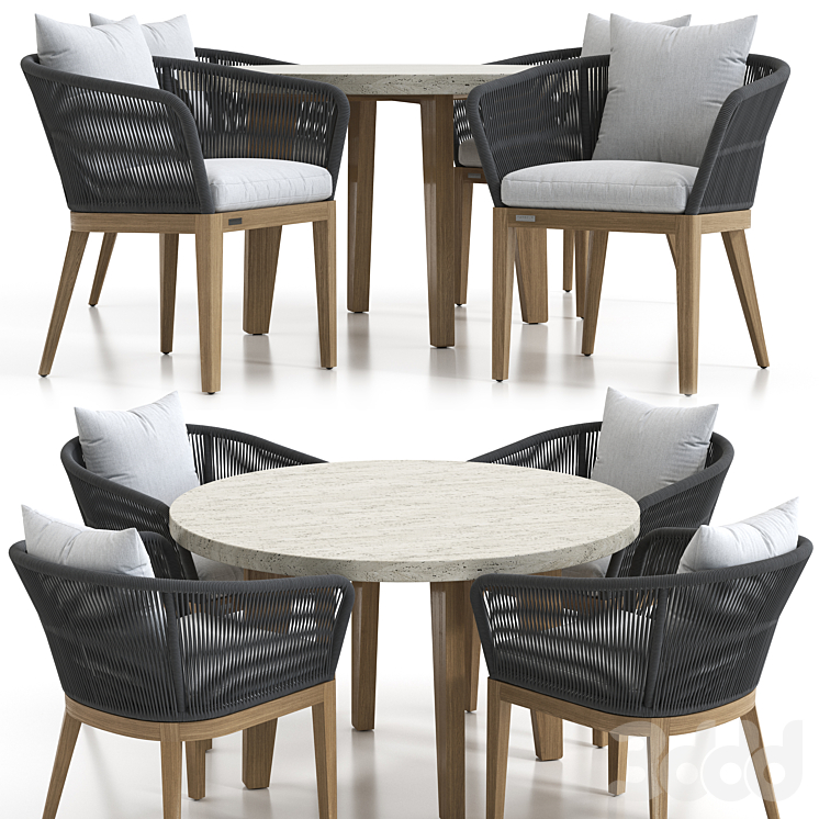 Avalon Dining Set - Стол + стул - 3D модель