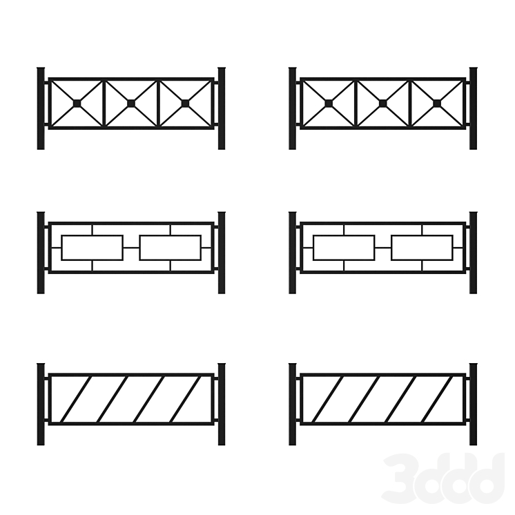 Уличное ограждение металлический забор заборчик - Ограждение - 3D модель