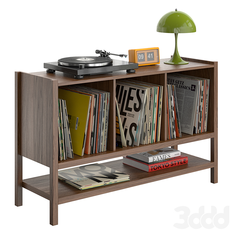 Стеллаж Дуб с проигрывателем винила и пластинками - Стеллаж - 3D модель