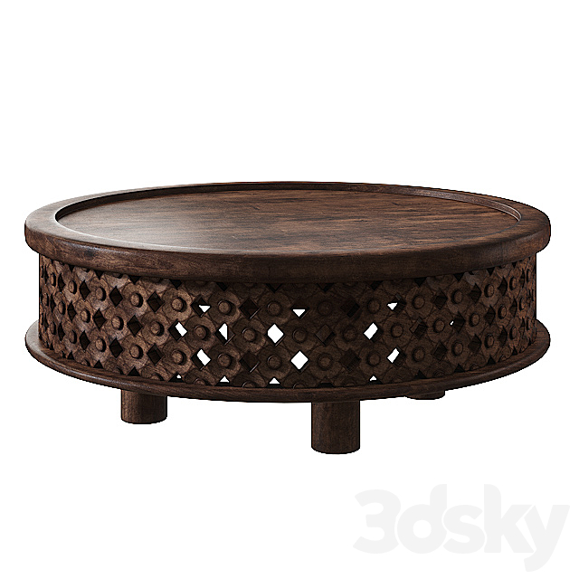 West Elm Carved Wood Coffee Table Table 3D Models