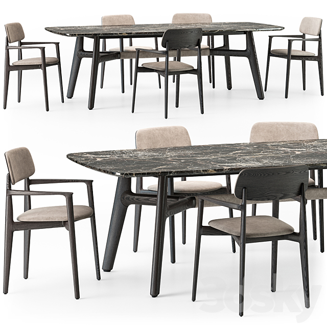 Poliform Curve dining table armchair set Table + Chair 3D Models