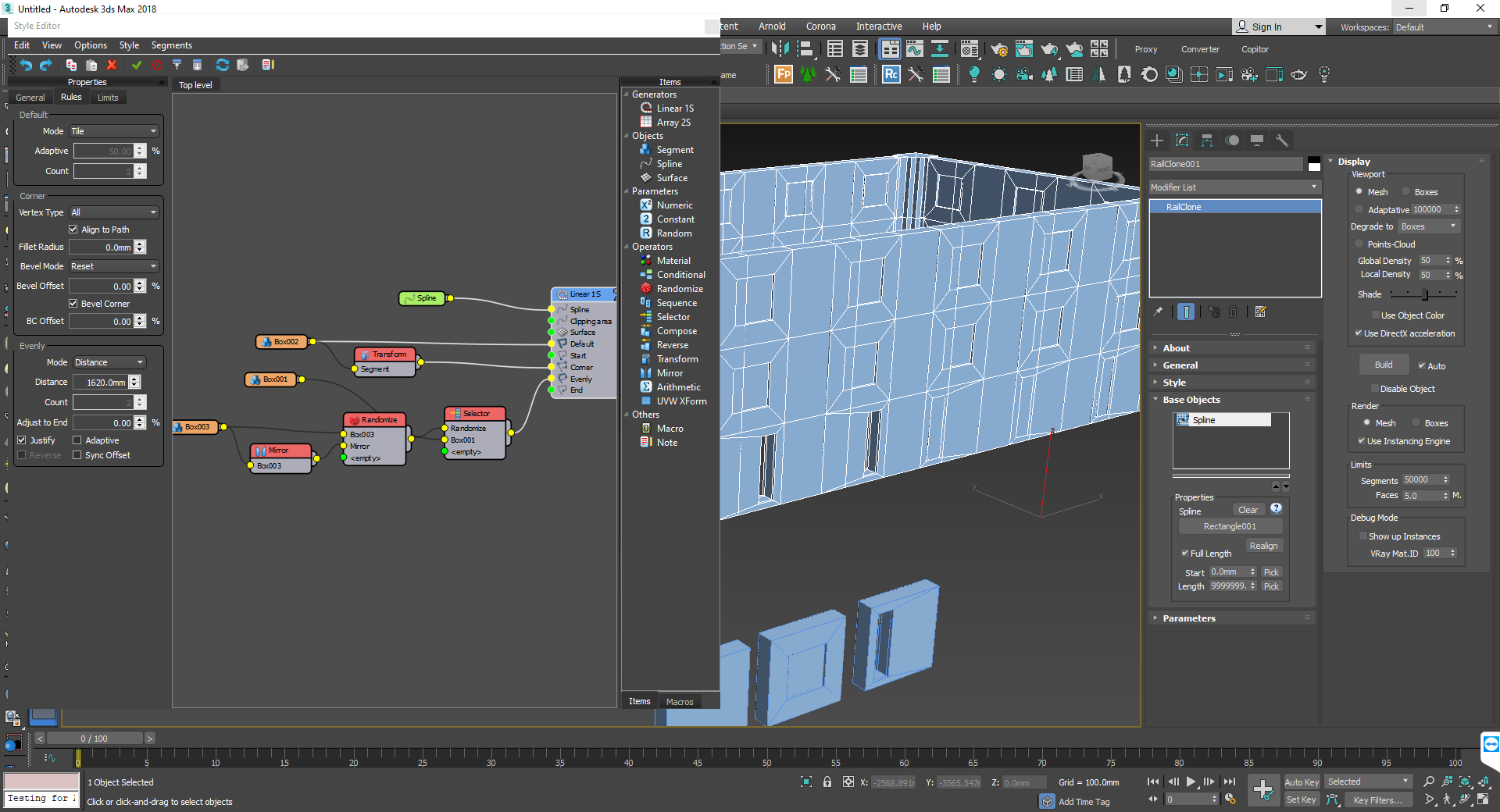 Railclone 3ds max. Объекты по сплайну 3d Max. RAILCLONE. RAILCLONE Tilles Editor.